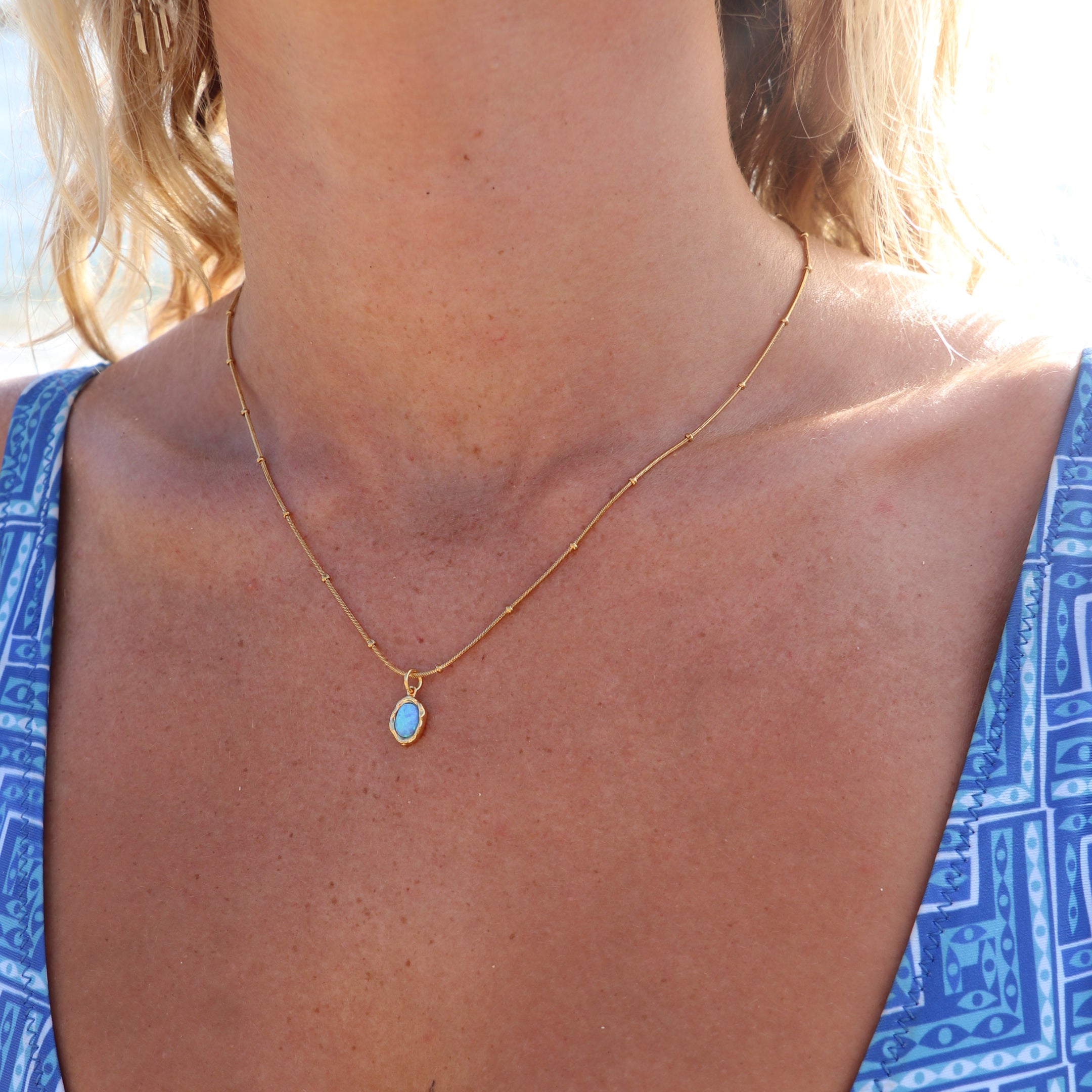 Ariel Blue Opal Gold Necklace