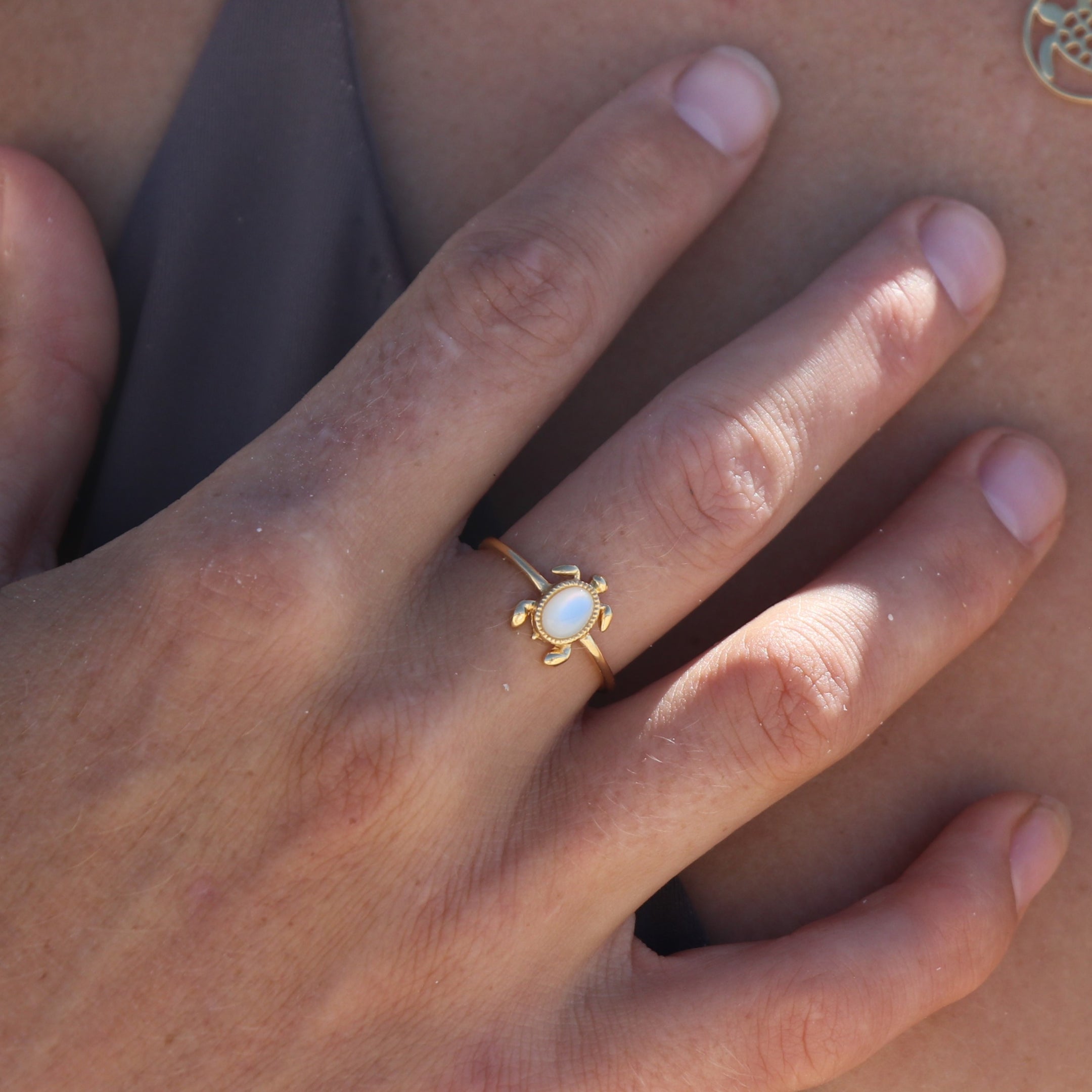 Sea Turtle Mother of Pearl Gold Ring