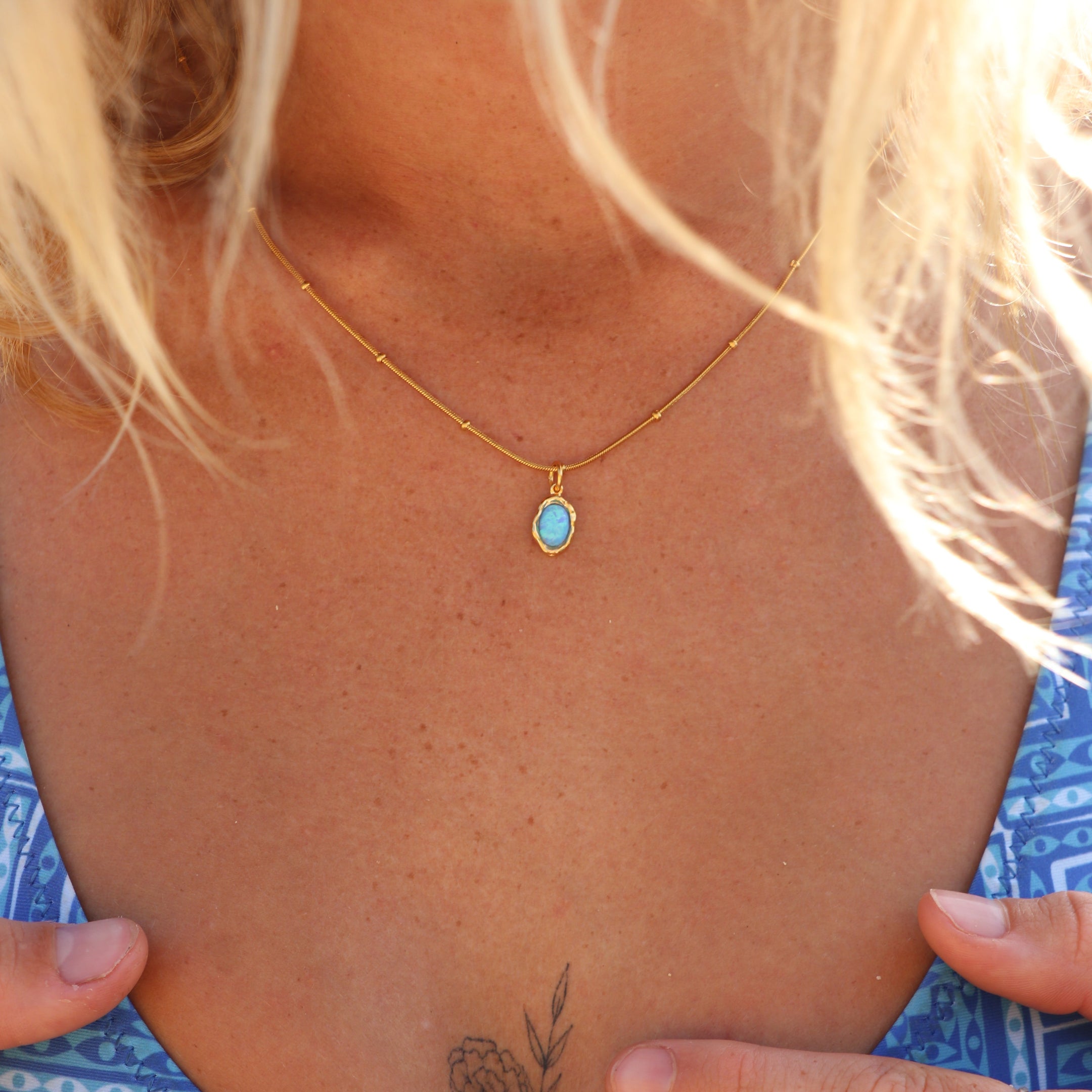 Ariel Blue Opal Gold Necklace