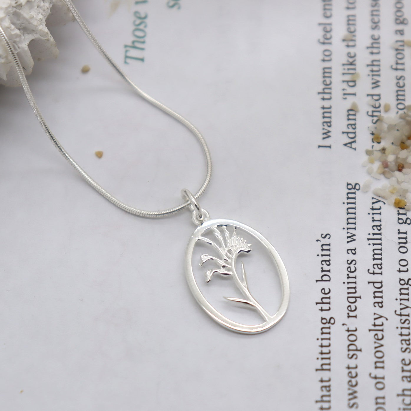 Kangaroo Paw Silver Rim Oval Necklace WHOLESALE