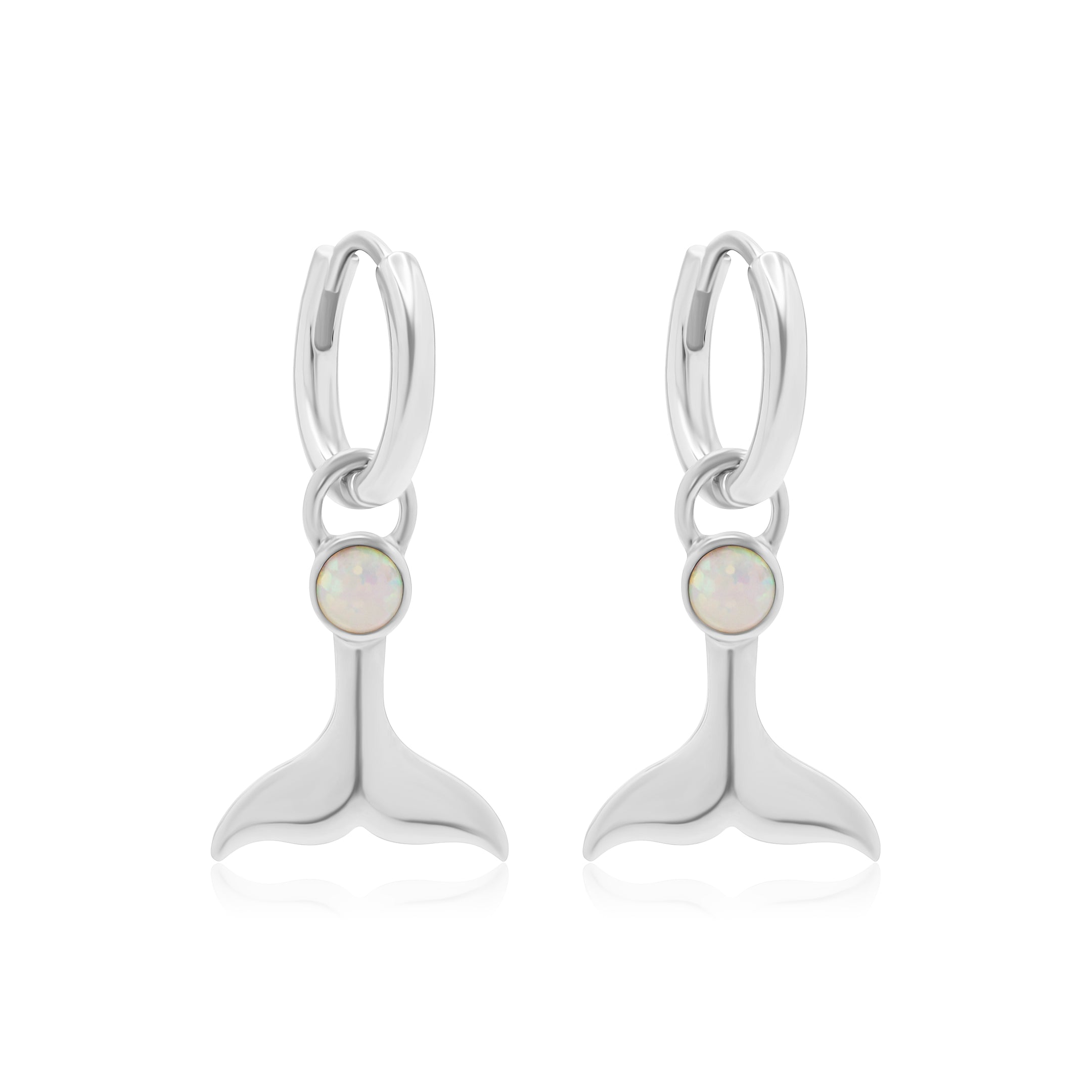 La Sirene White Opal Silver Hoops