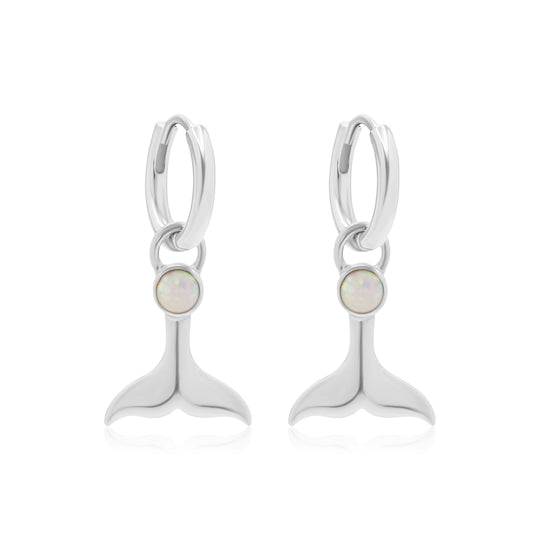 La Sirene White Opal Silver Hoops