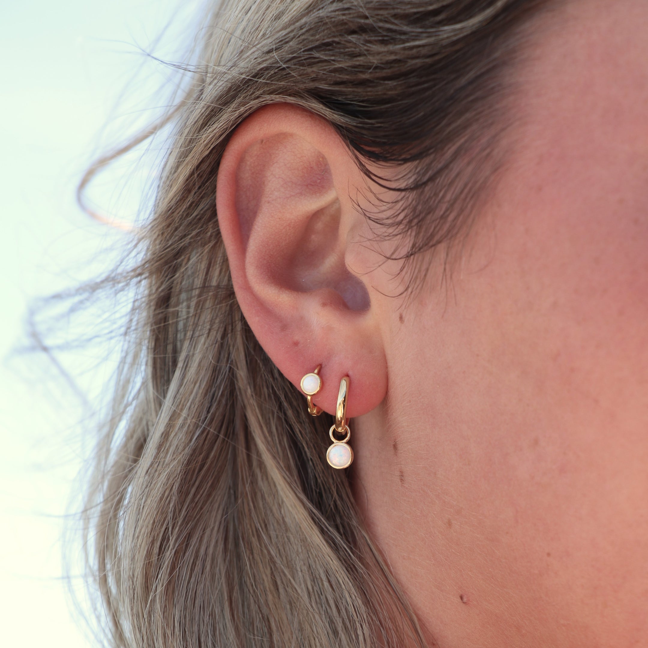 Mazu White Opal Gold Hoop