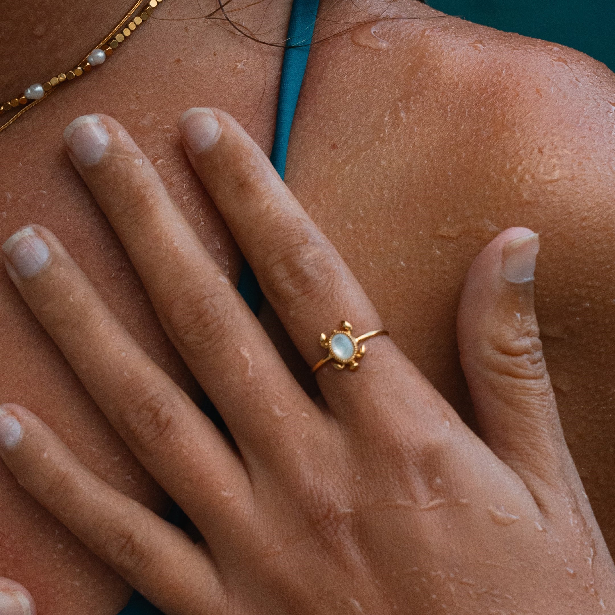 Sea Turtle Mother of Pearl Gold Ring