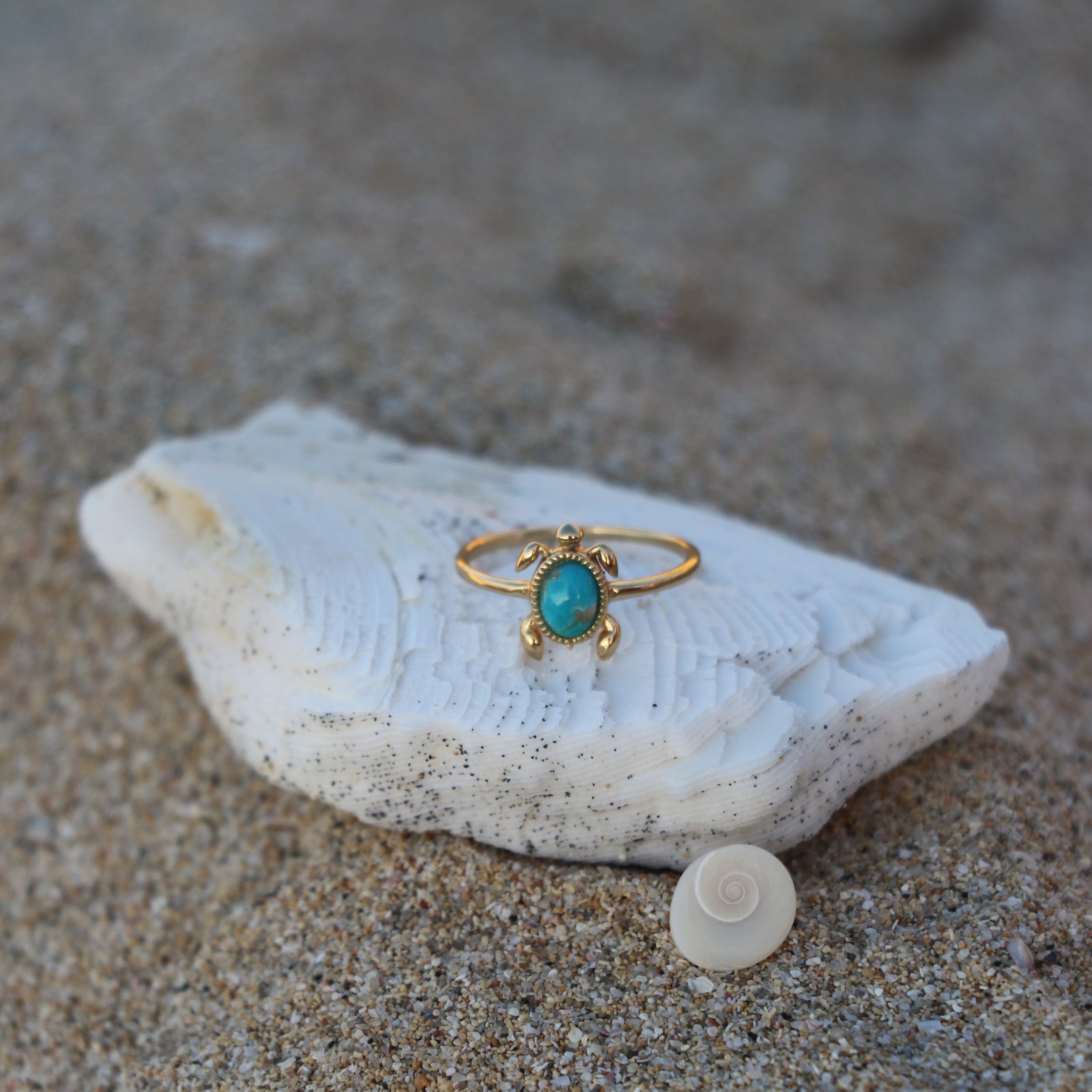 Sea Turtle Turquoise Gold Ring