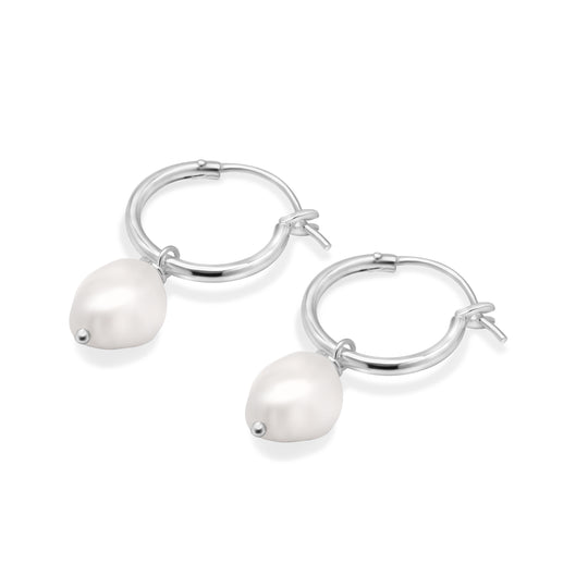Tessa Pearl Hoop Silver Large
