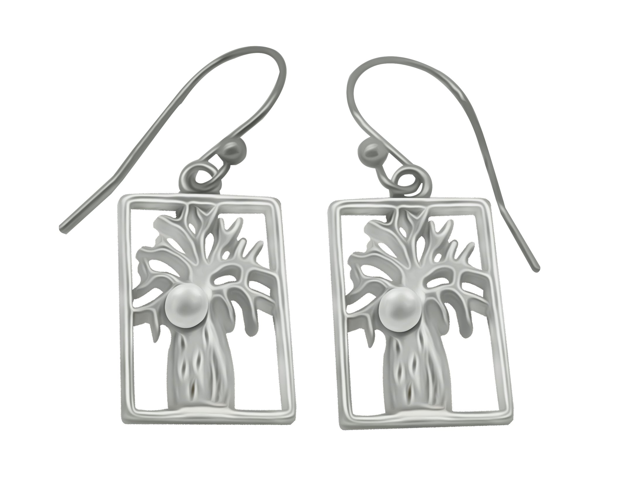 Boab Rectangle Earrings with Pearl