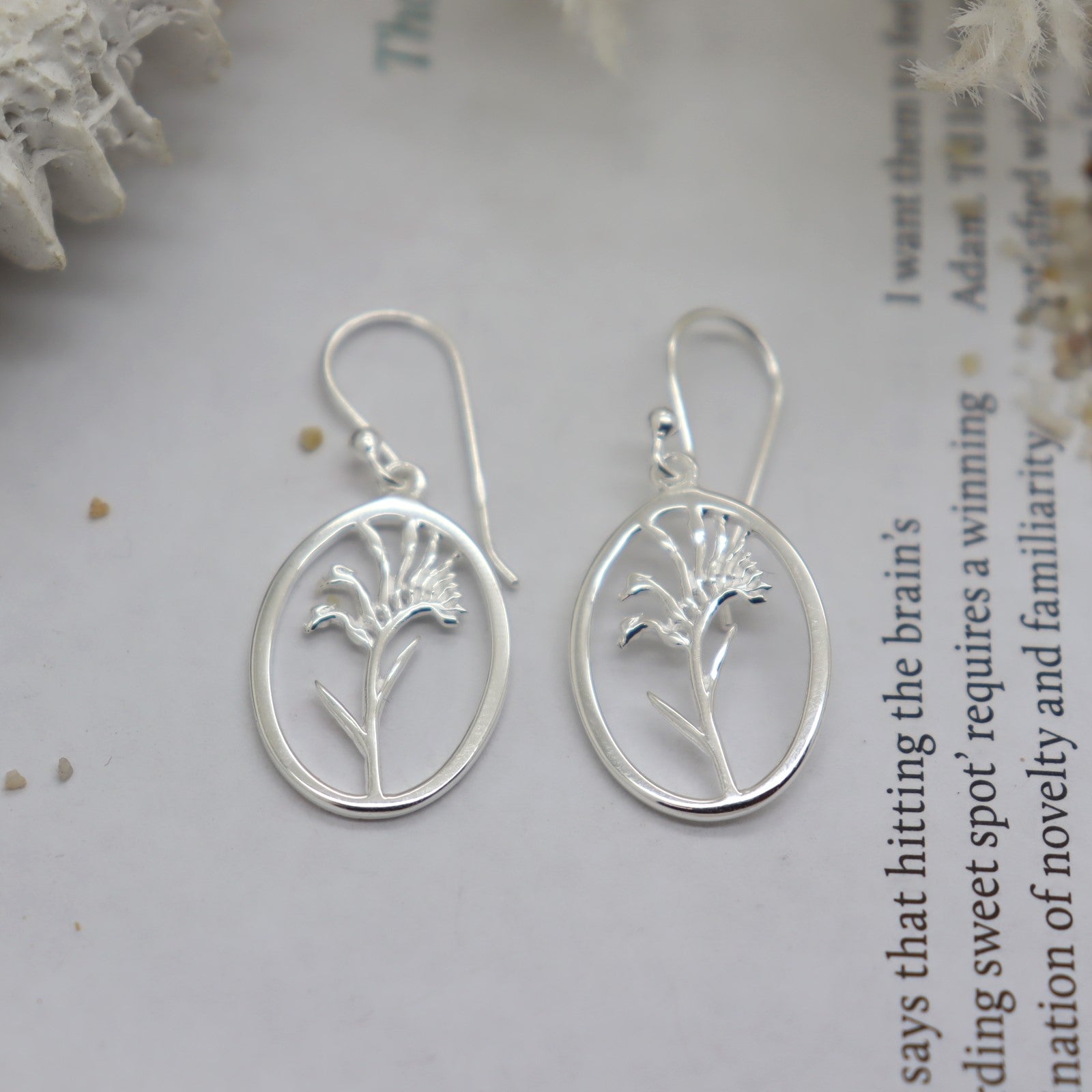 Kangaroo Paw Silver Rim Oval Drop