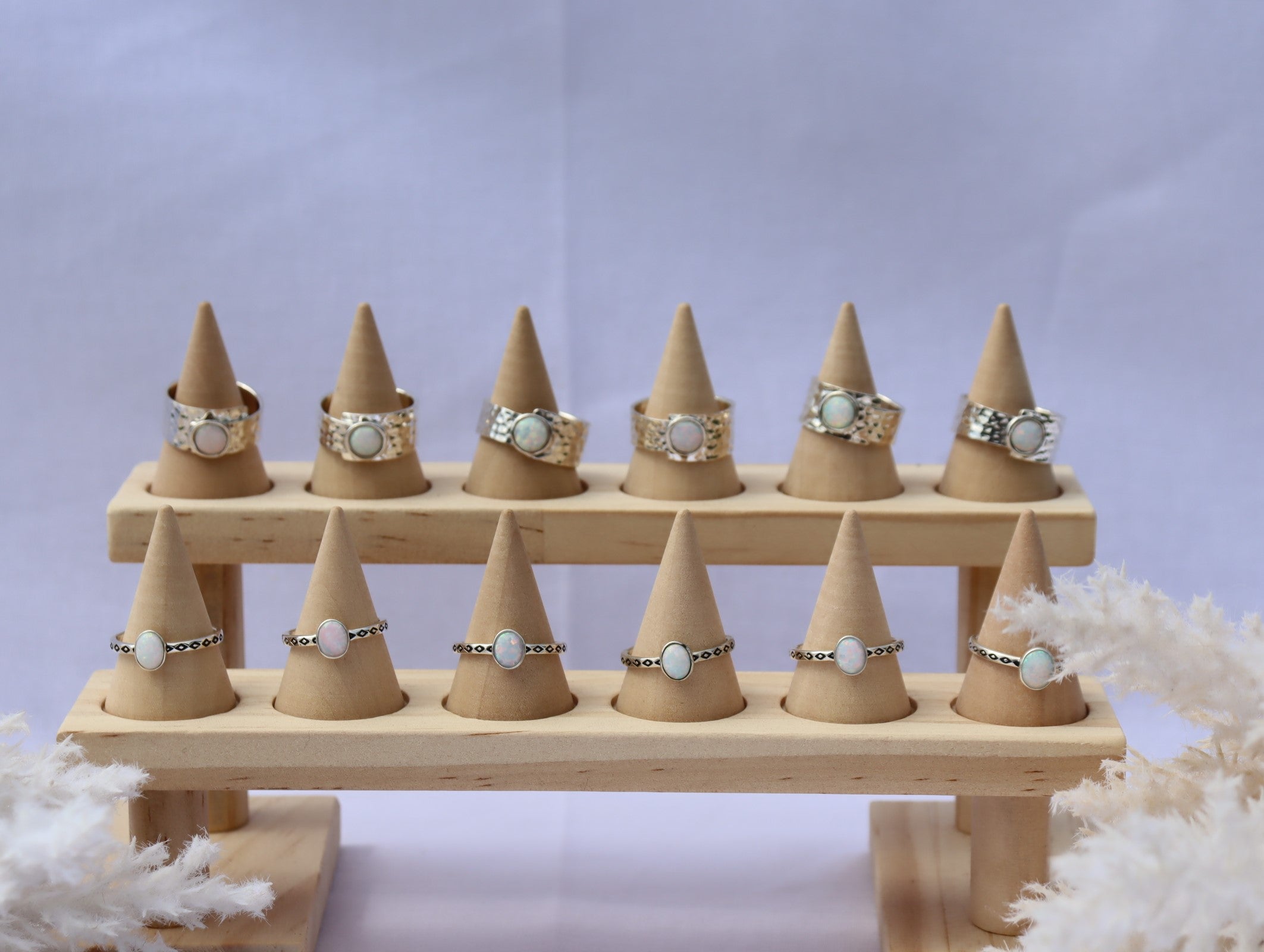 Wood Ring Display Double Rack