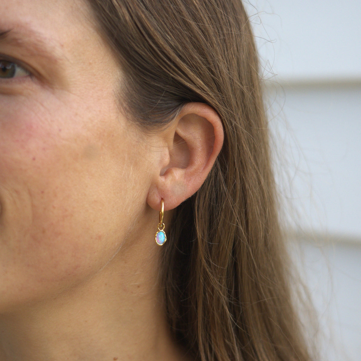 Ariel Blue Opal Gold Hoop Earrings