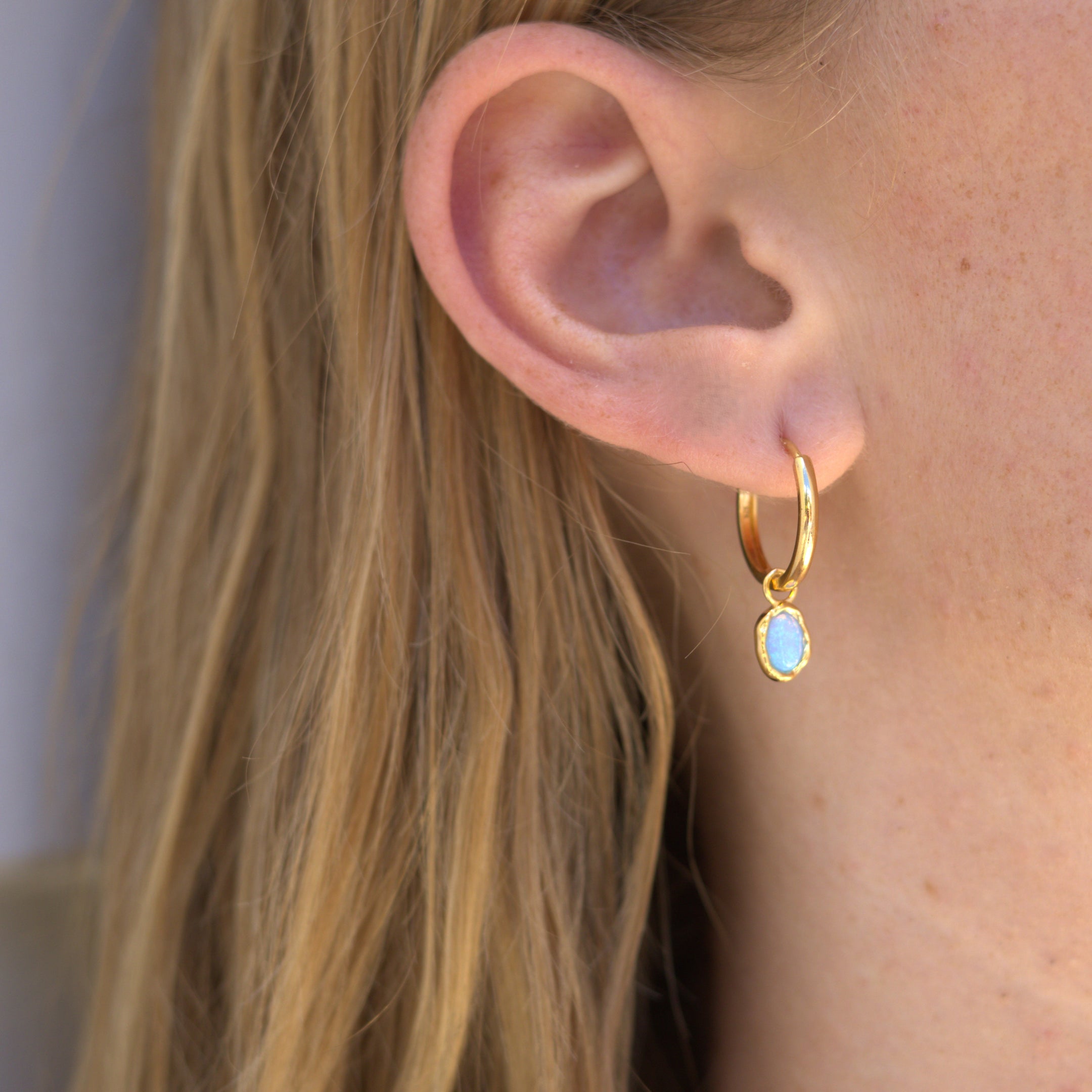 Ariel Blue Opal Gold Hoops