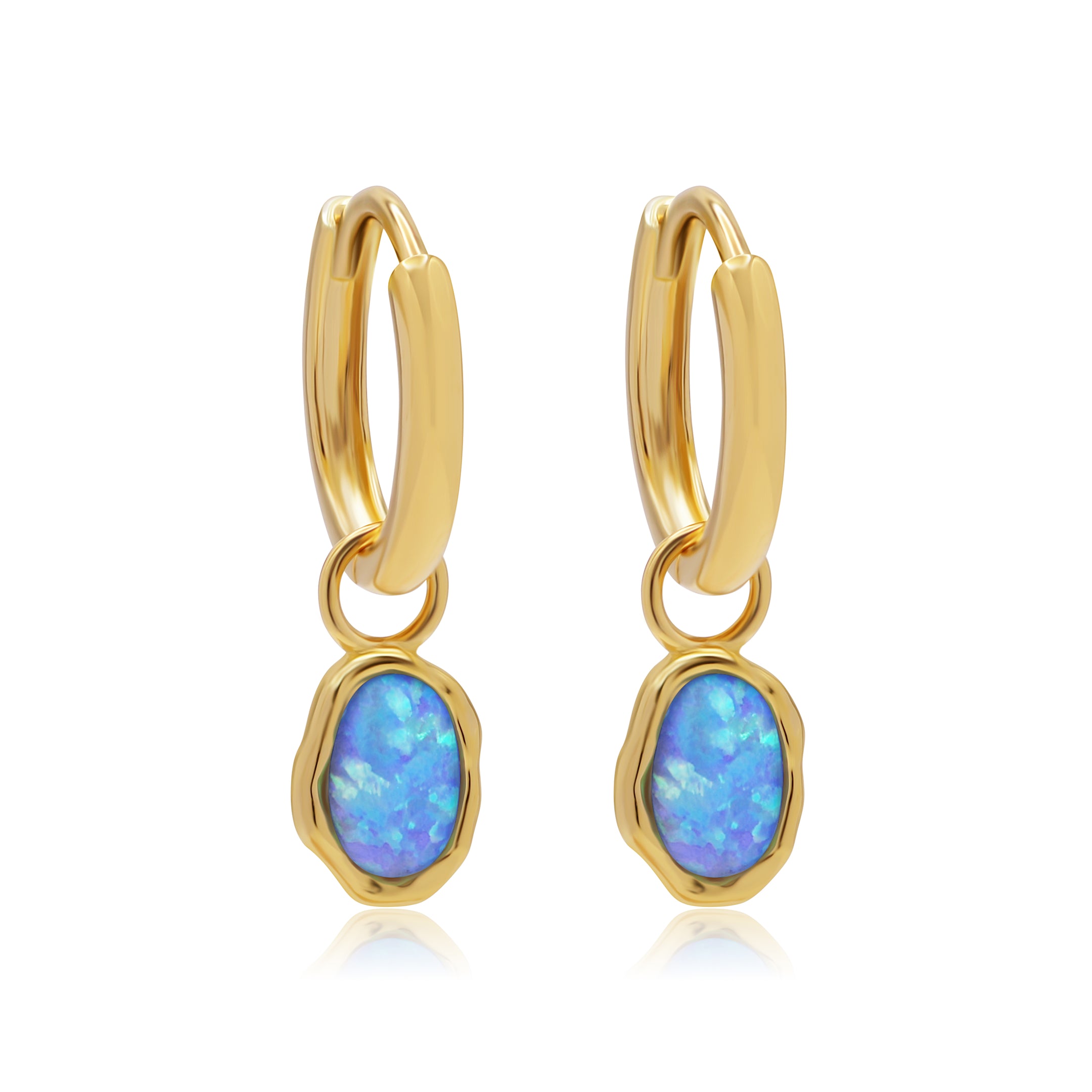 Ariel Blue Opal Gold Hoops