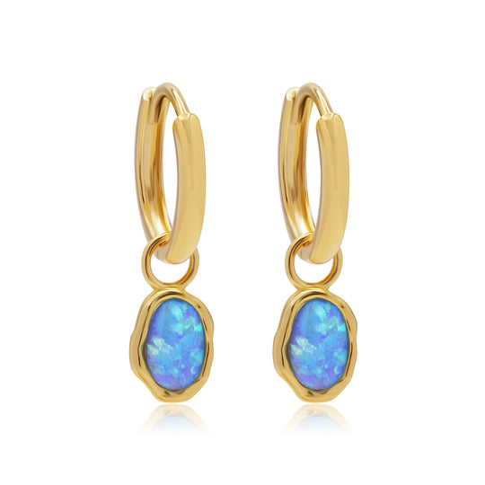 Ariel Blue Opal Gold Hoops