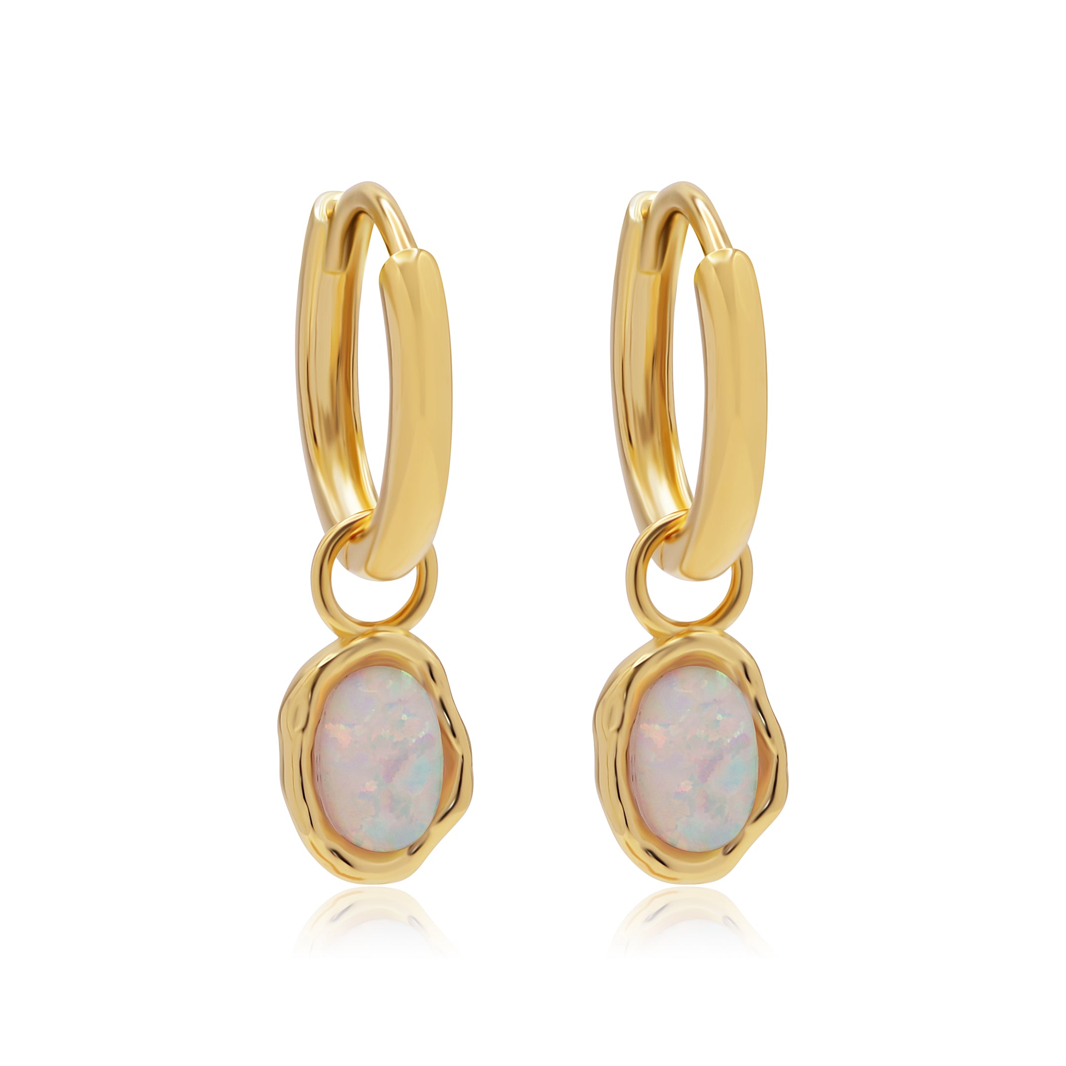Ariel White Opal Gold Hoops