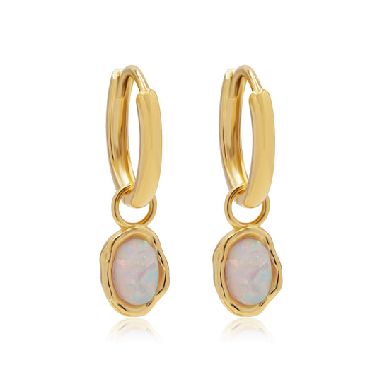 Ariel White Opal Gold Hoops