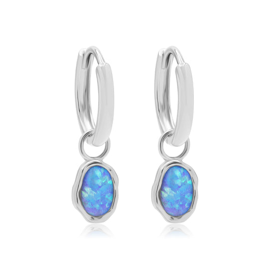 Ariel Blue Opal Silver Hoops