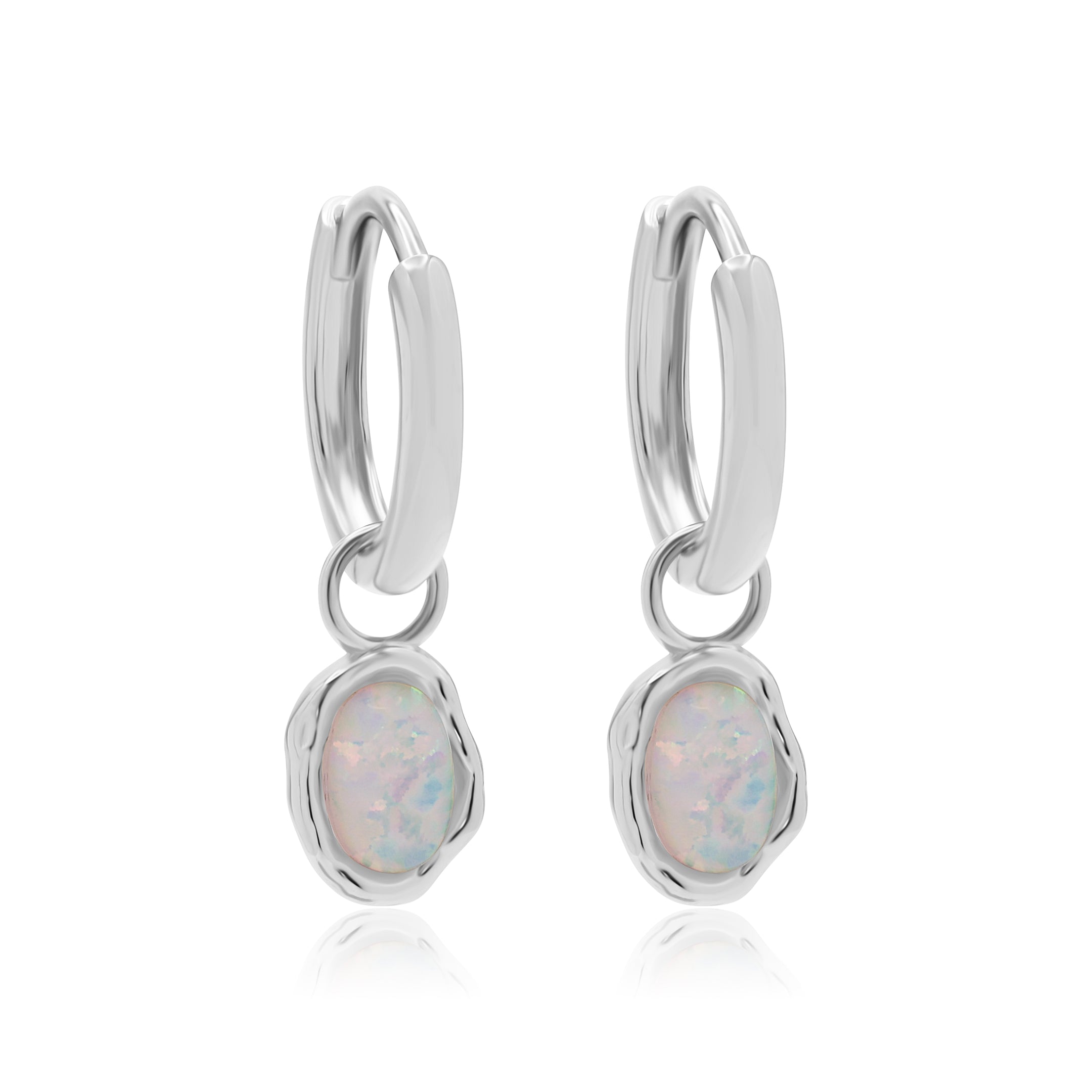 Ariel White Opal Silver Hoops