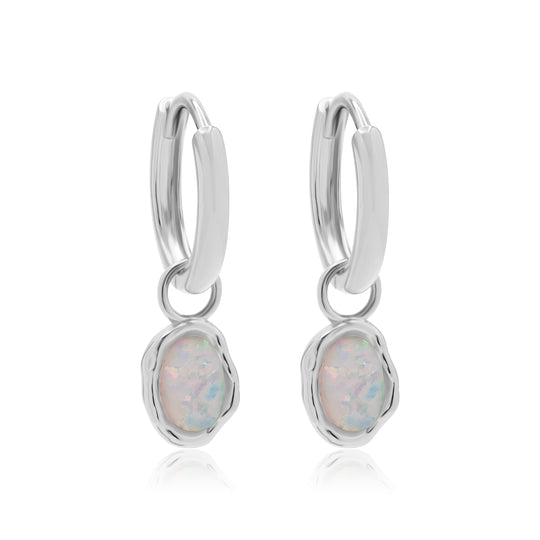 Ariel White Opal Silver Hoops
