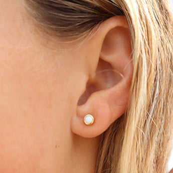 Opal Gold Studs White