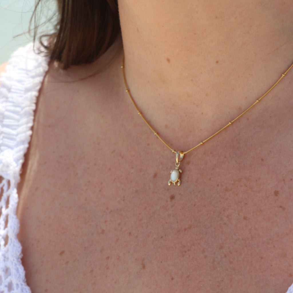 Gold Sea Turtle Mother of Pearl Necklace