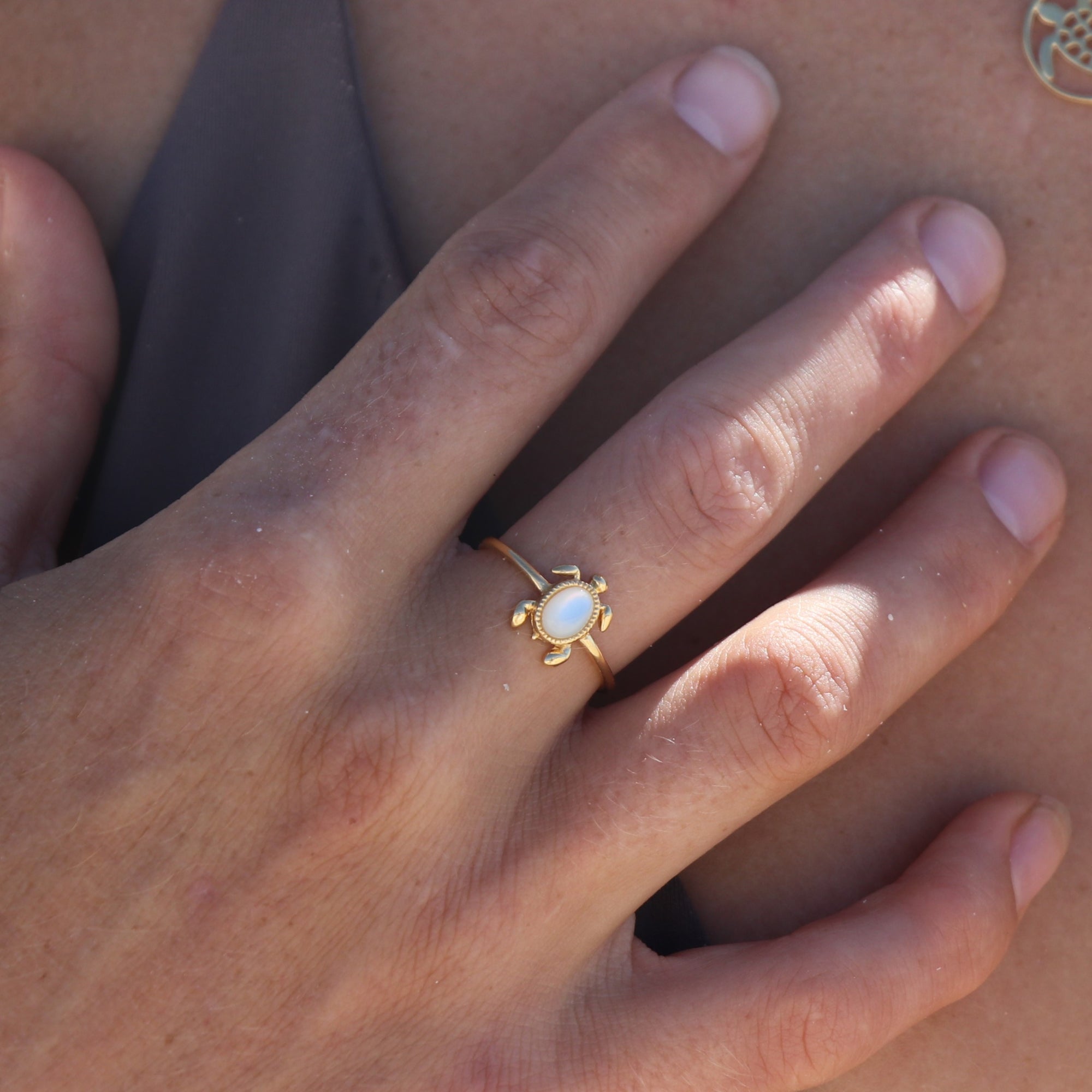 Sea Turtle Mother of Pearl Gold Ring