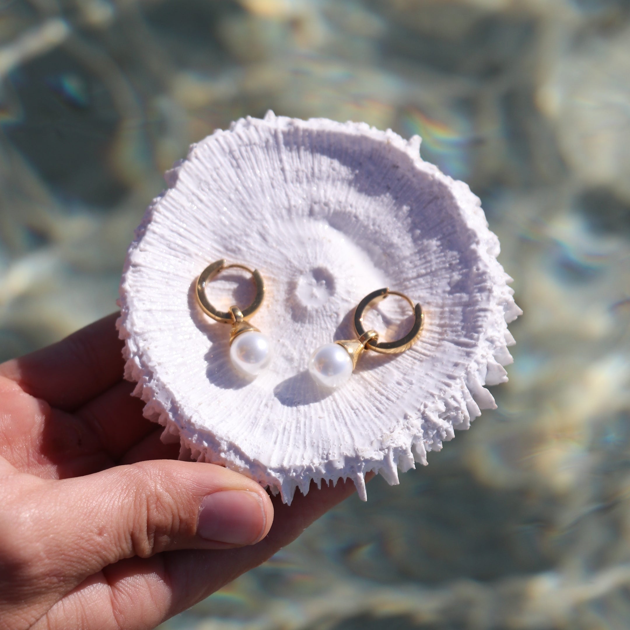 Shell Pearl Hoop Rose Gold or Gold