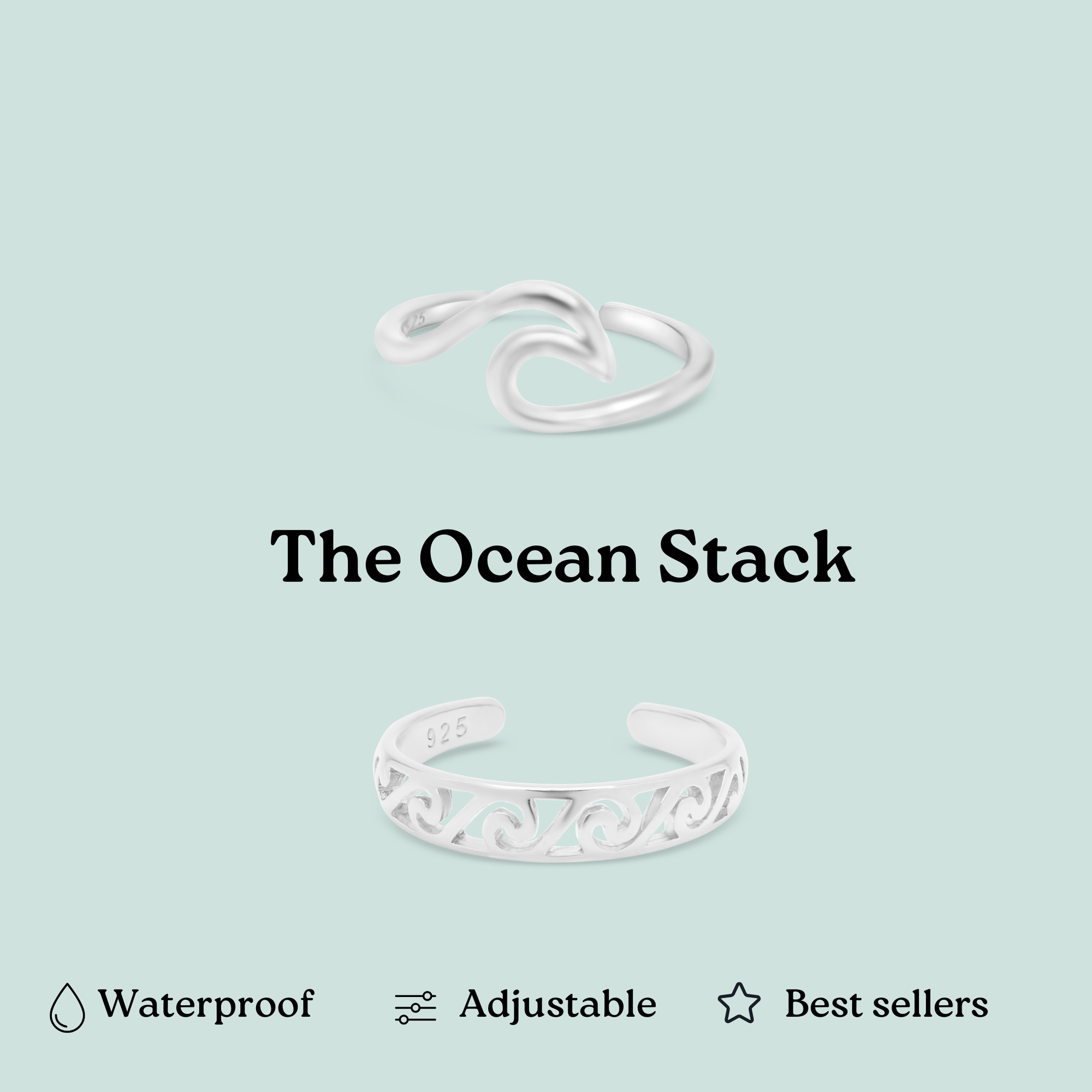The Ocean Silver Toe Ring Stack