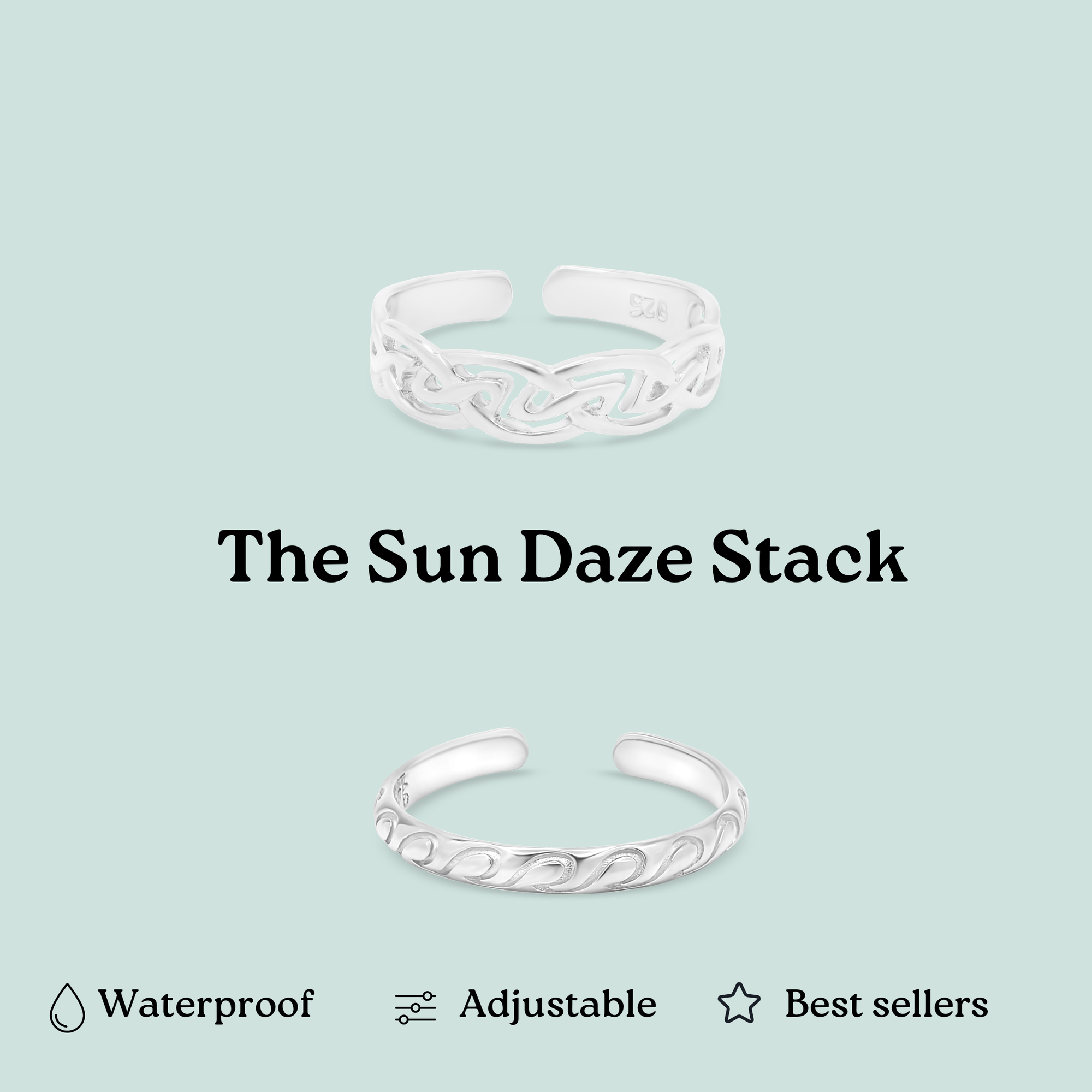 The Sun Daze Silver Toe Ring Stack