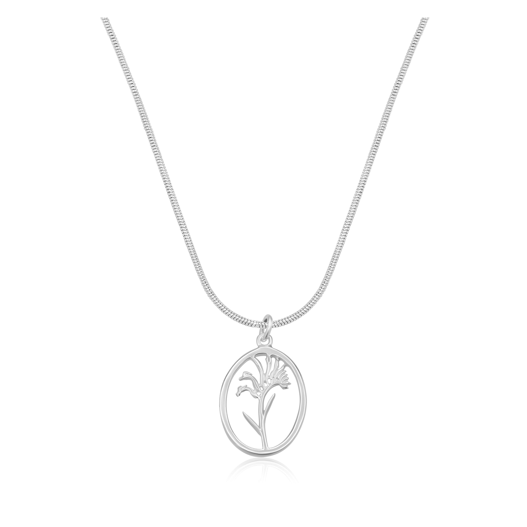 Kangaroo Paw Silver Rim Oval Necklace