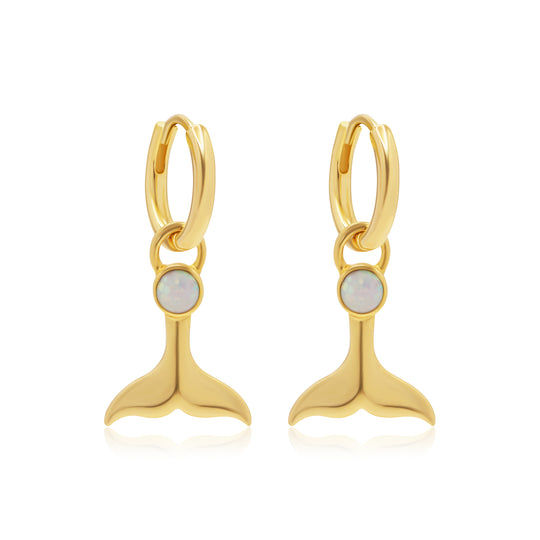 La Sirene White Opal Gold Hoops