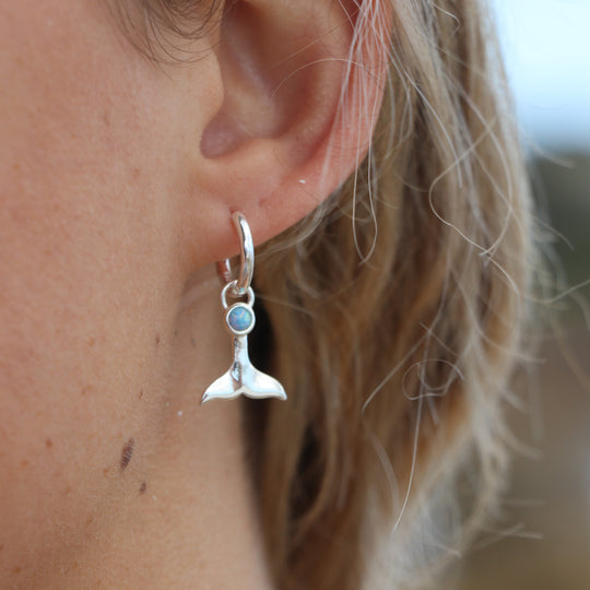 La Sirene Blue Opal Silver Hoops