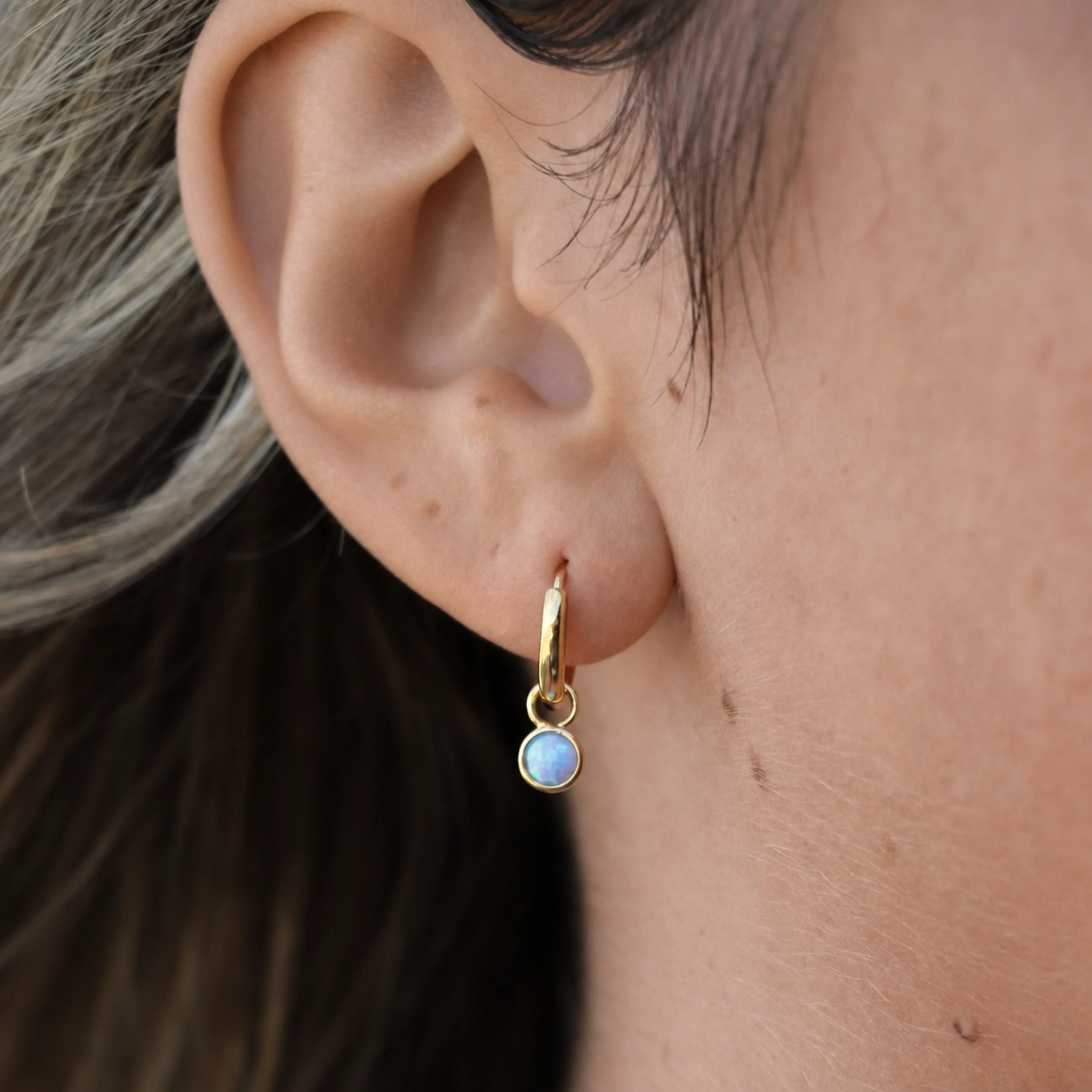 Mazu Blue Opal Gold Hoops