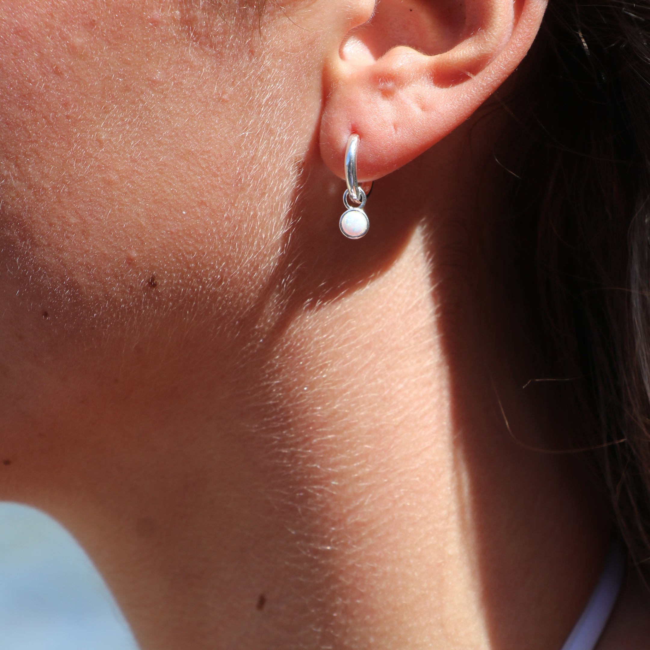 Mazu White Opal Silver Hoop WHOLESALE