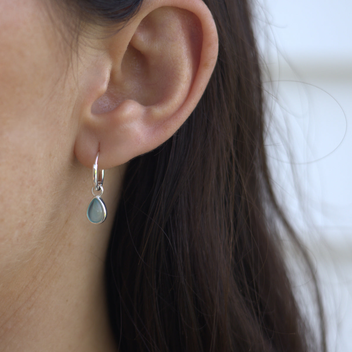 Tallulah Chalcedony Silver Huggie Earrings
