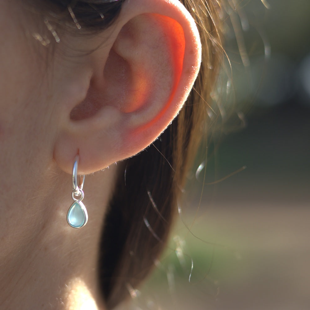 Tallulah Chalcedony Silver Huggie Earrings