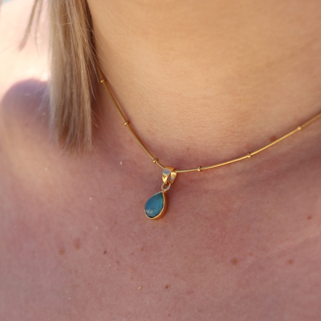 Tallulah Gold Necklace Chalcedony Blue