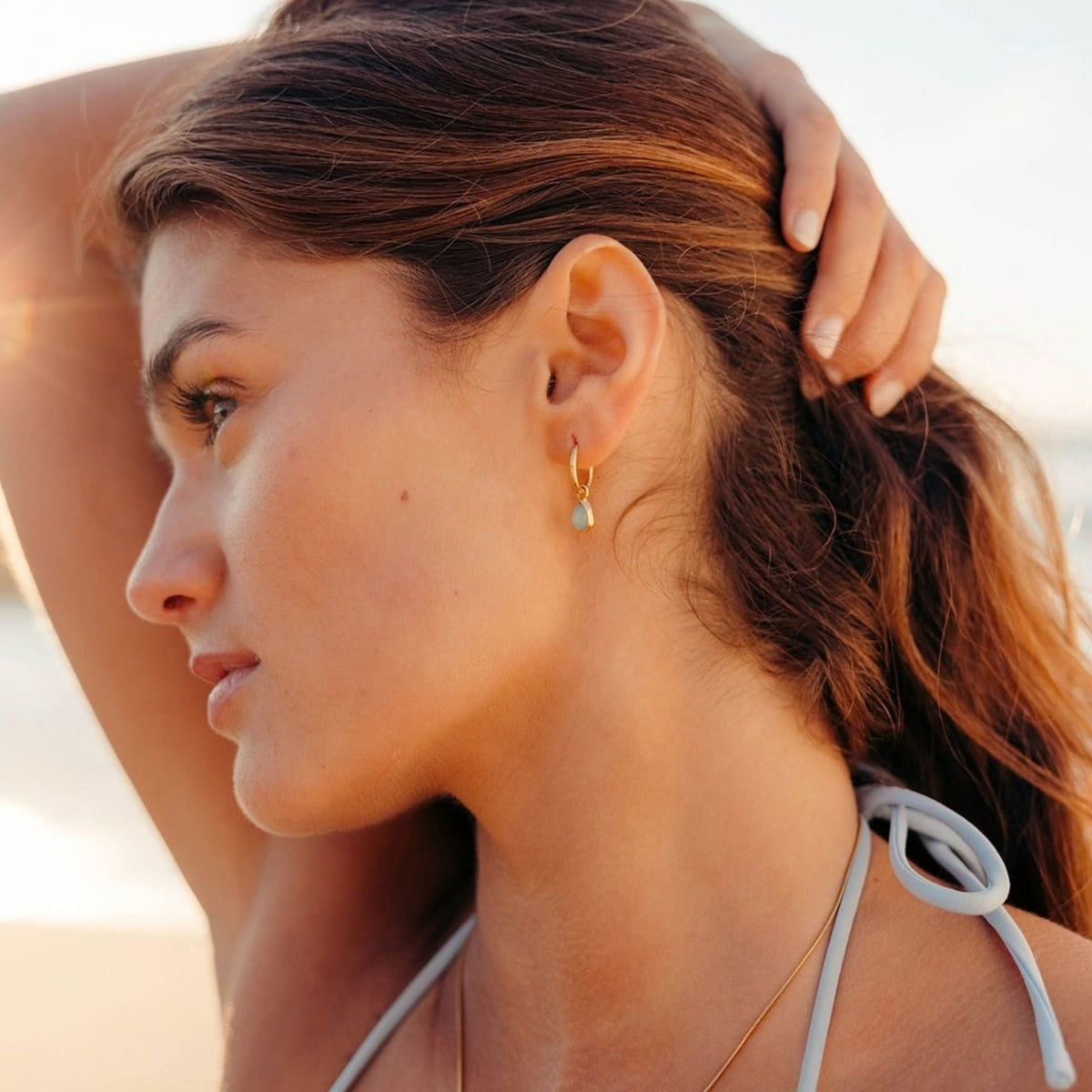 Tallulah Chalcedony Gold Huggie Earrings