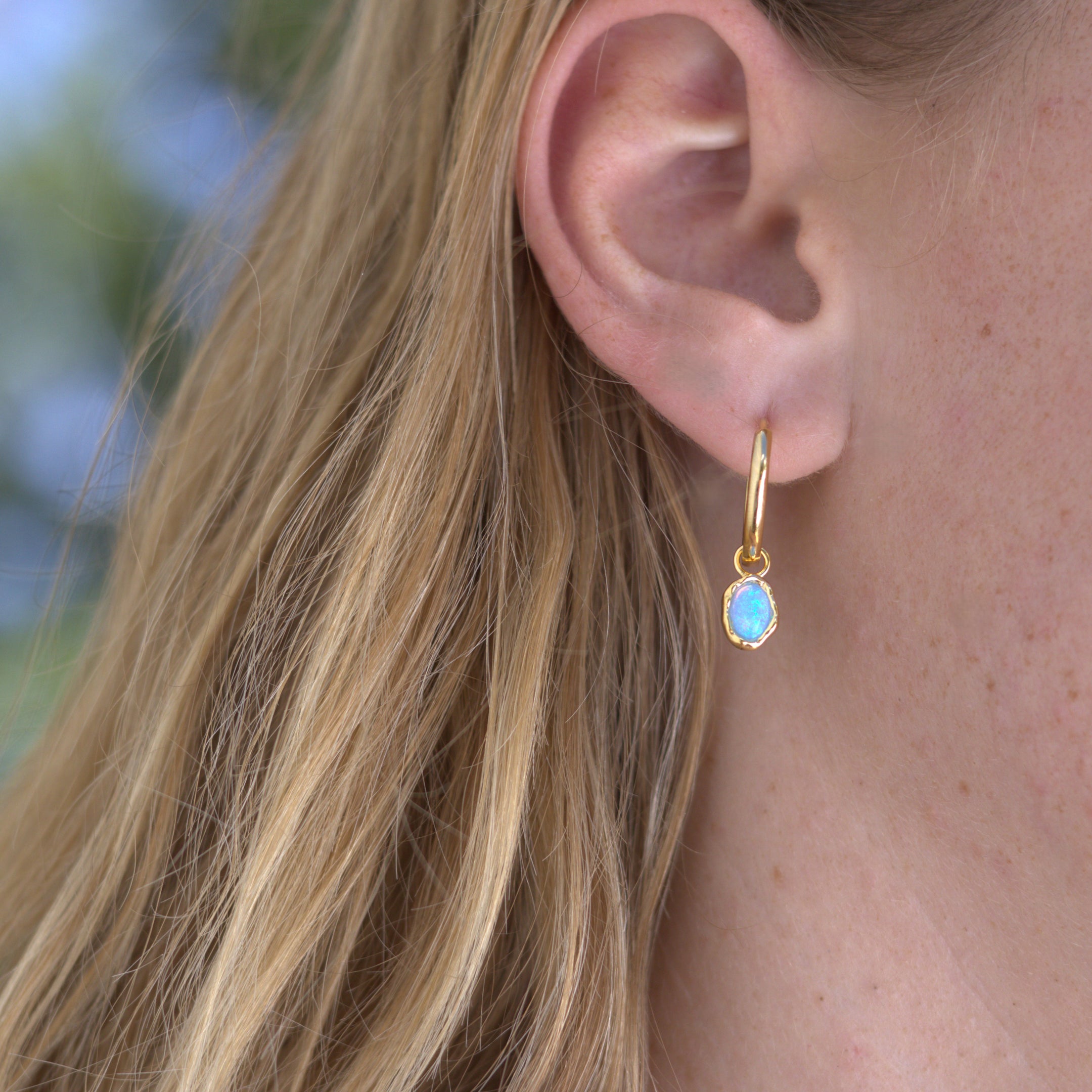 Ariel Blue Opal Gold Hoops