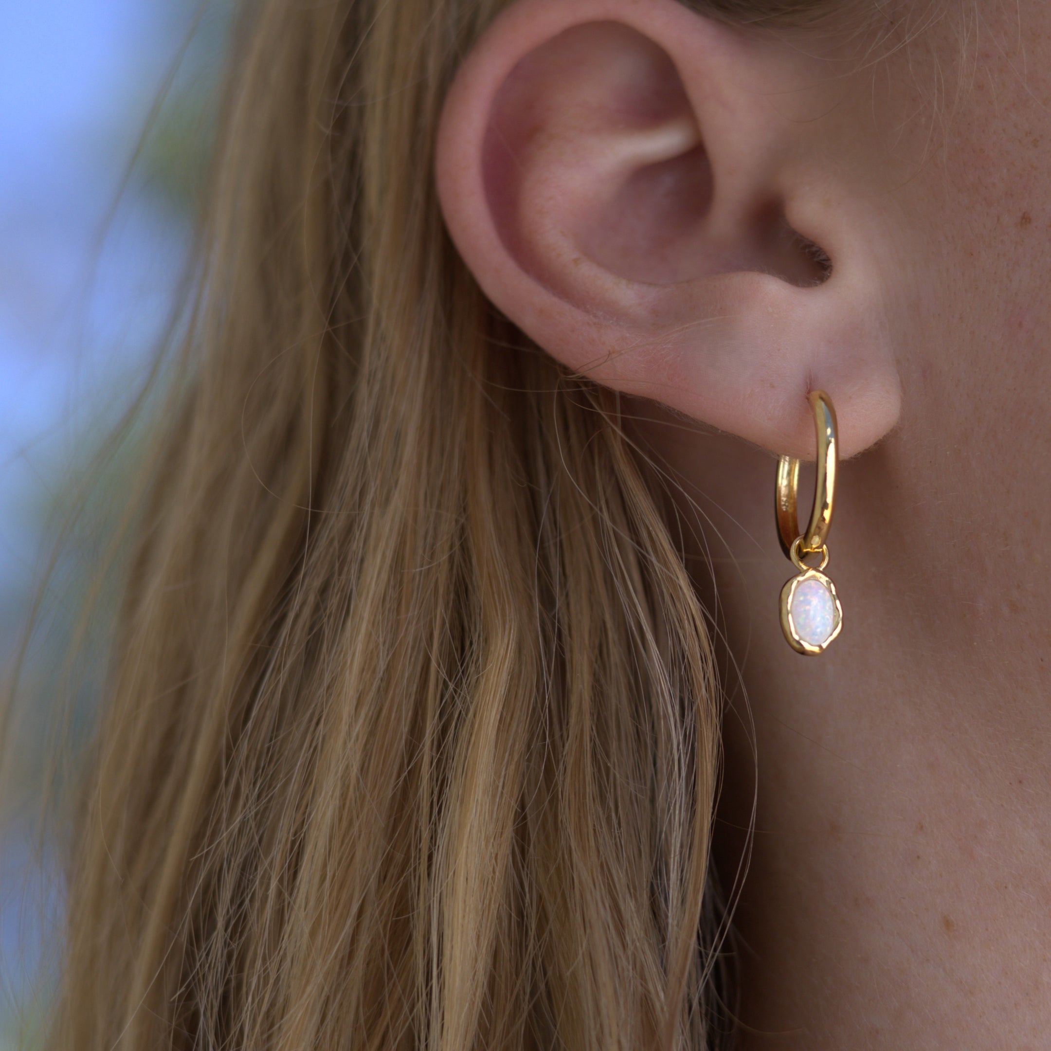 Ariel White Opal Gold Hoops