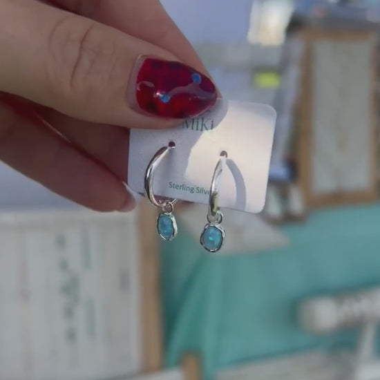 Ariel Blue Opal Silver Hoops