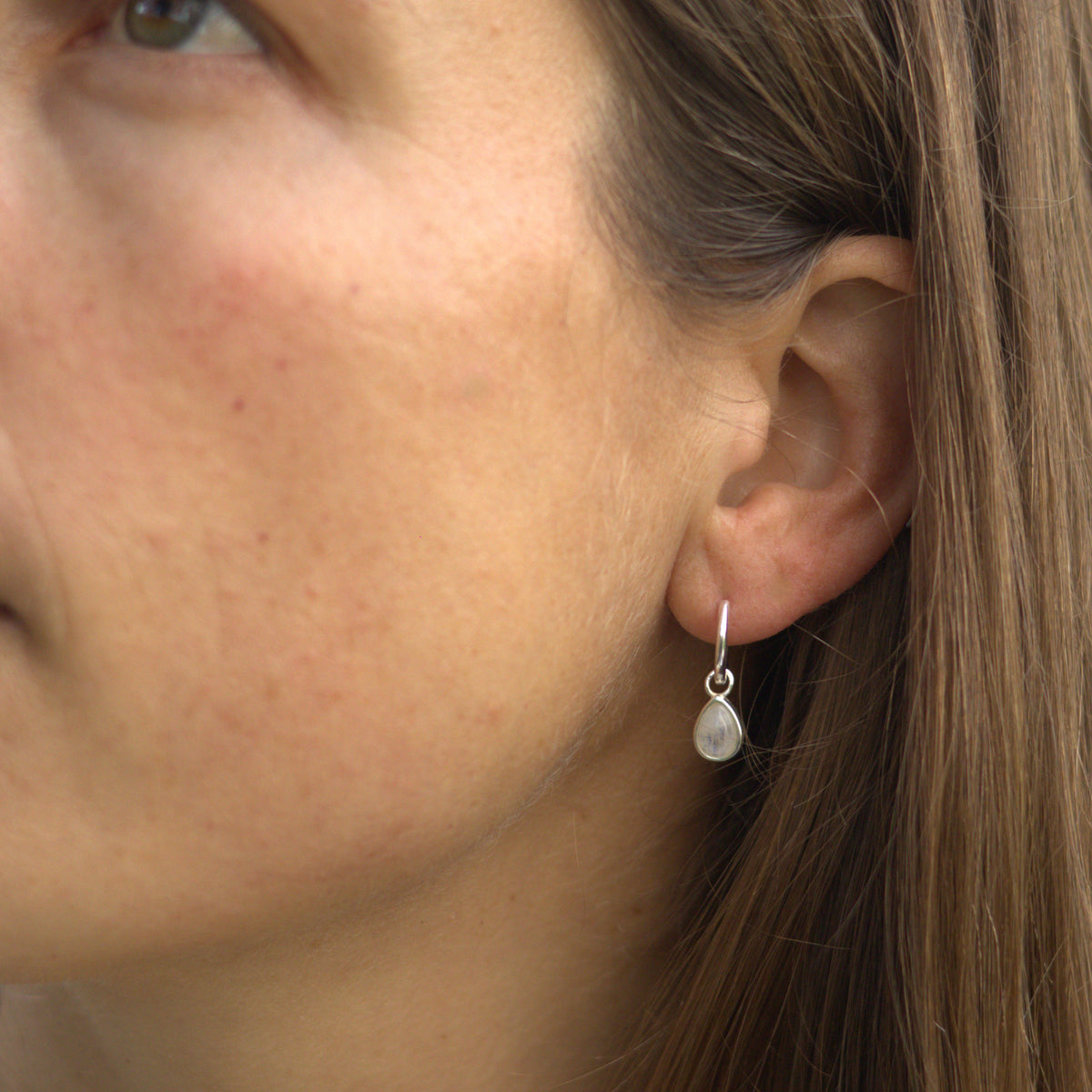Tallulah Moonstone Silver Huggie Earrings
