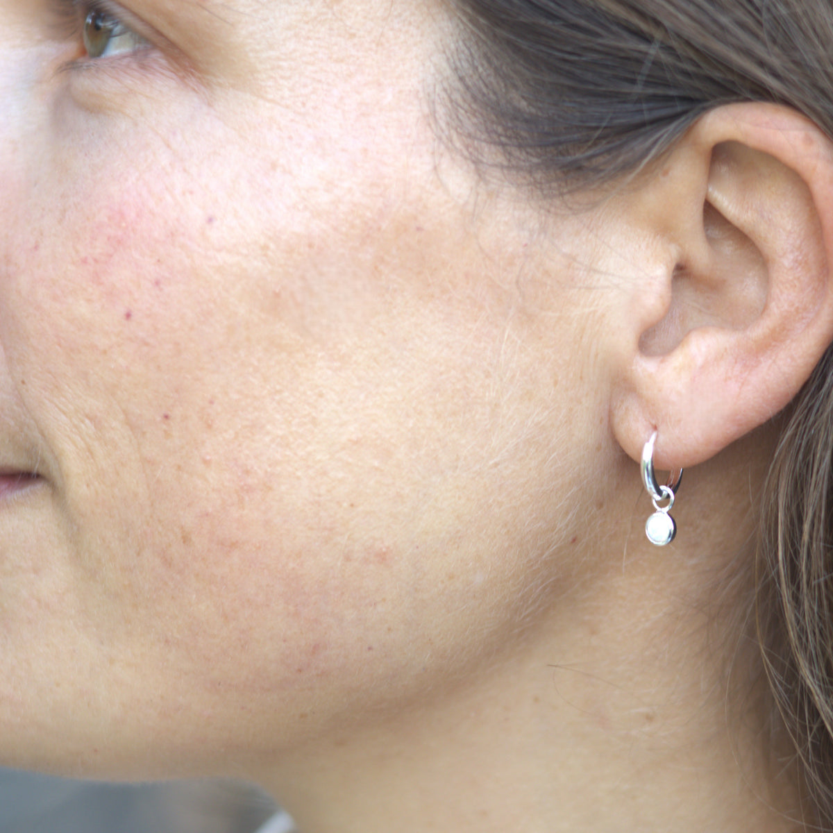 Mazu White Opal Silver Huggie Earrings