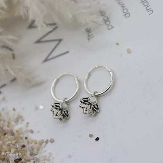 Amaya Mother of Pearl Huggie Silver WHOLESALE