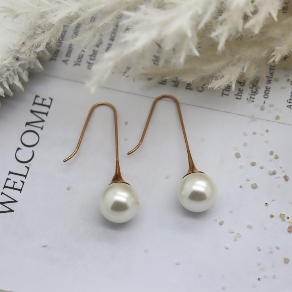 Fluted Pearl Earring Drop Rose Gold