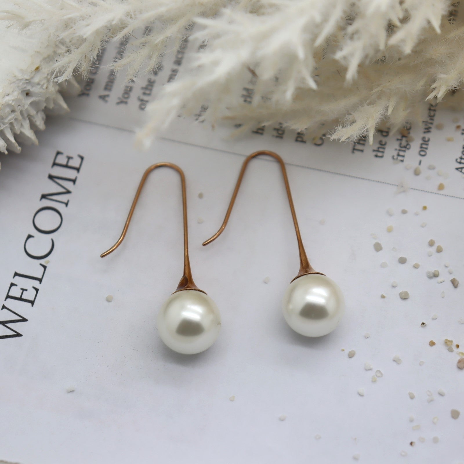 Fluted Pearl Earring Drop Rose Gold WHOLESALE