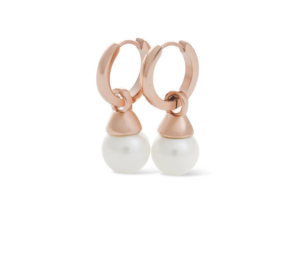 Hoop Earring Round 10mm Shell Pearl Rose Gold