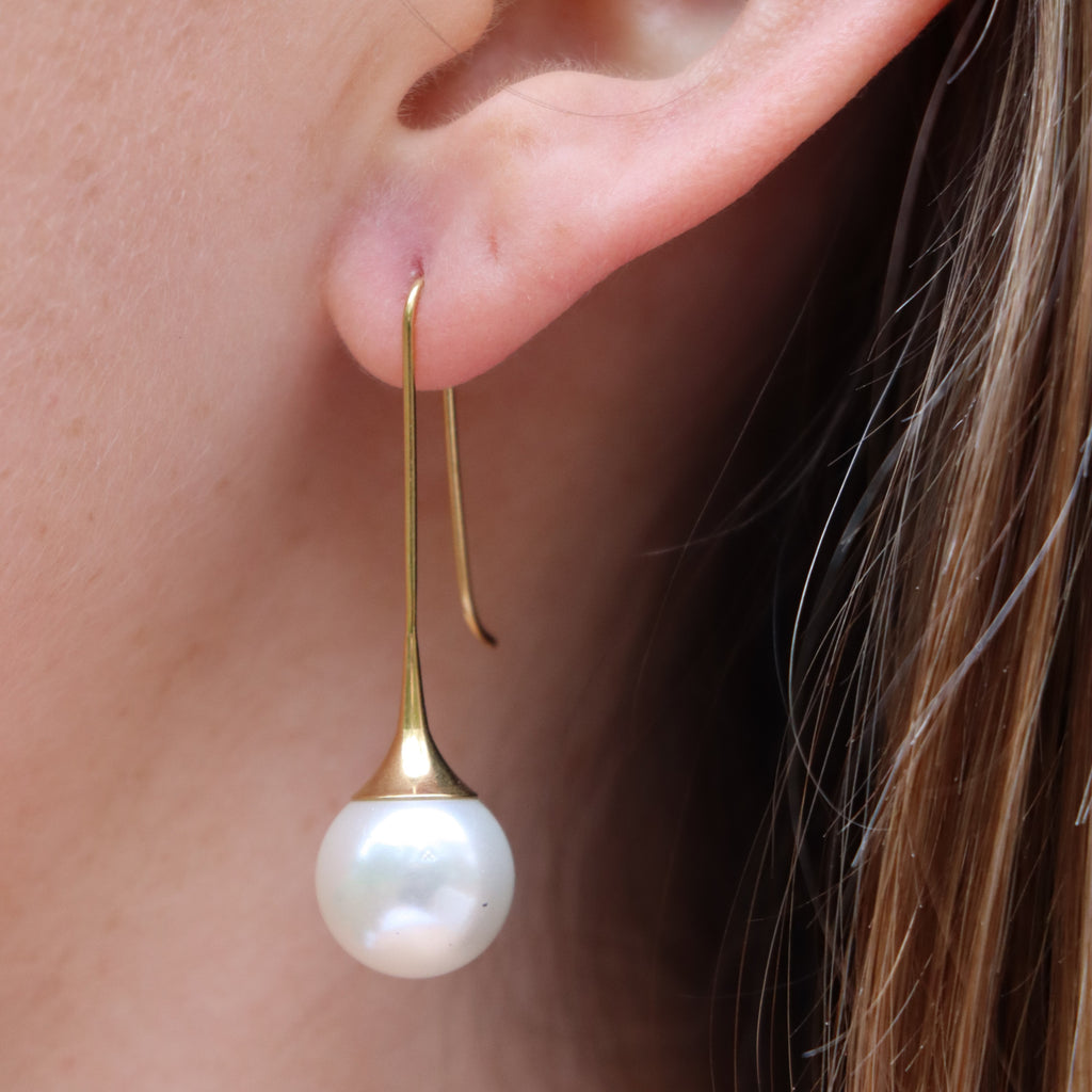 Fluted Pearl Earring Drop Gold