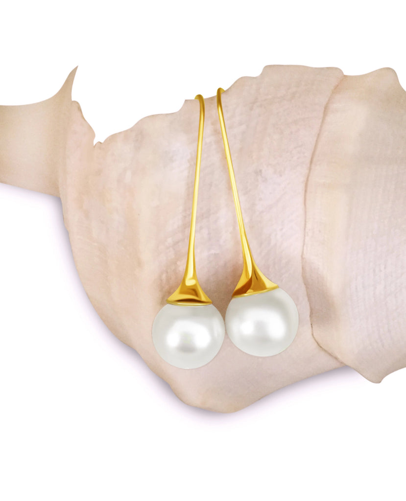 Fluted Pearl Earring Drop Gold WHOLESALE