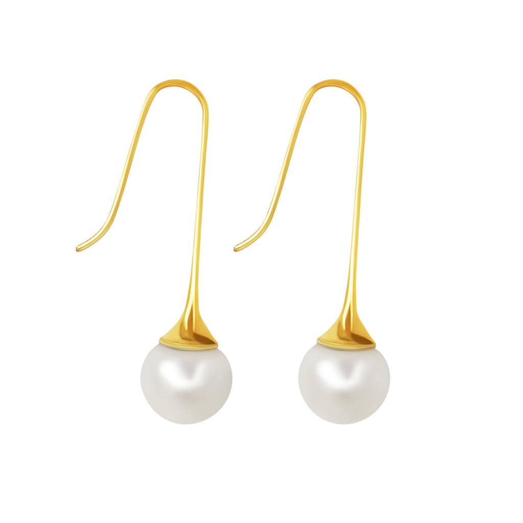 Fluted Pearl Earring Drop Gold WHOLESALE