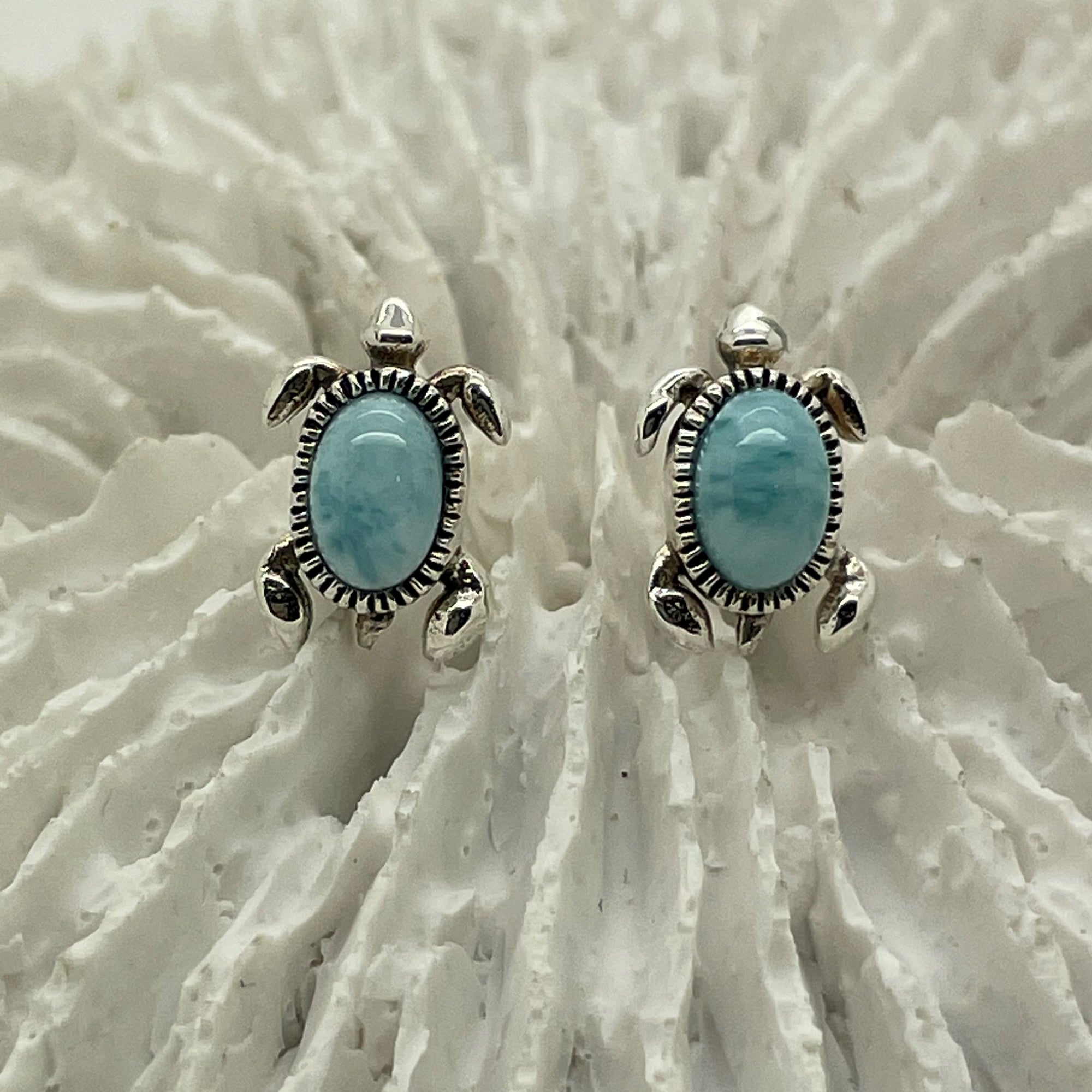 Sea Turtle Larimar Silver Studs
